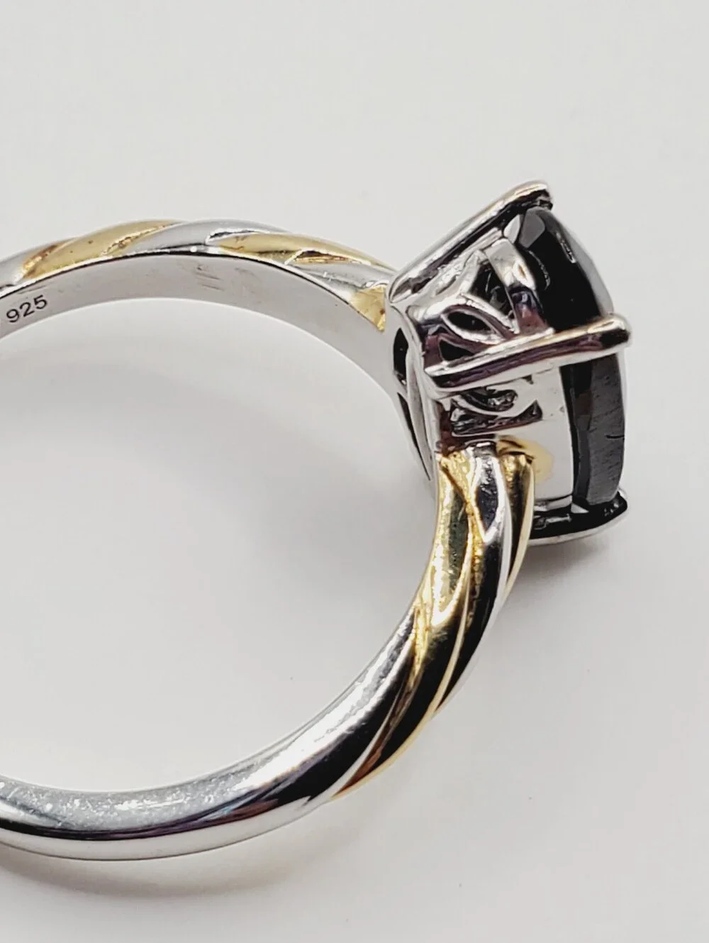 Oval Black Spinel Yellow Gold - 925 Sterling Silver Two Tone Ring